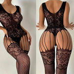 Women's Sexy Lingerie Bra Set Erotic Crotchless Underwear Fishnet Bodysuit Transparent Mesh Hollow Bodystockings Adult Underwear