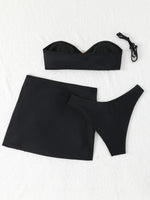 New White 3 Pieces Starfish Bandeau Bikini Set Swimsuit Women Swimwear with Sarong Skirts Dress Beach Wear Cut Out Bathing Suit