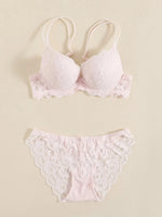 1 Set Elegant Lace Embroidery & Breathable Fabric Lingerie Set: Push-Up Bra, Drop Waist Sheer Panty - Ultimate Valentine's Day