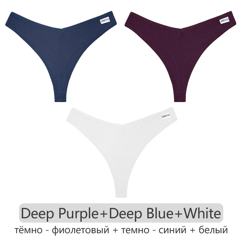 3Pcs/set Women Cotton Waffle Style G-string Panties Ladies Soft Thongs Female S-XL Low-Rise T-Back Panties Bikini Underwear 2023