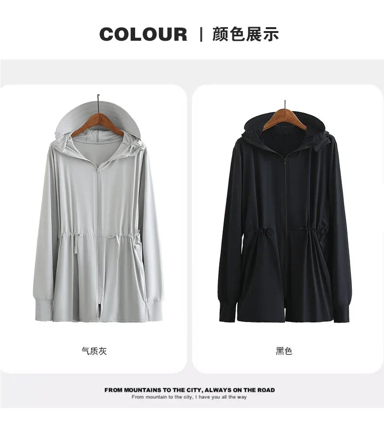 Ice Silk Long Sleeve Sunscreen Clothing 3XL 4XL UPF 50+ UV Protection Thin Breathable Sun-Proof Coat Ice Silk Sunscreen Jacket