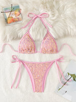 Shiny Sequin Pink Black Bikini Women Sexy Mesh Push Up Bra Tie Side Thong Swimsuit 2026 Brazilian BeachBathing Suit Swimwear