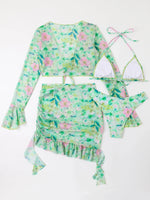 Sexy Floral Print Ruffle Bikini 2026 Women 4 Pack Swimsuit Brazilian Swimwear Female Beachwear Thong Bathing Suit Beach Cover-Up