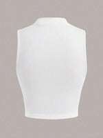 Casual Mock Neck Sleeveless Tank Top for Women Summer Sexy Solid Color Slim Fit Stand Collar Crop Top Streetwear 2024