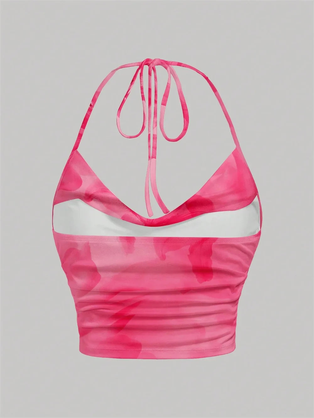 Tie-dye Print Halter Top for Women Summer Y2K Clothes Sexy Backless Drape V-neck Crop Top Streetwear