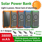 Long-lasting Solar Power Bank, Portable Solar External Battery Pack Built-in Cables, Portable Wireless Charger with Solar Panel