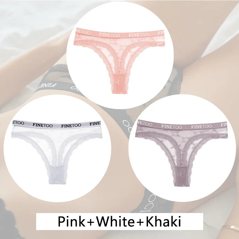 New 3Pcs Lace Thongs Women Floral G-string Underwear Trendy Letter T-Back Underpants Sexy Low Waist Bikini Panties Ladies Panty