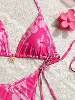 Sexy Pink Floral Print Bikini 2025 Mujer Women Metal Flower Ornament Push Up Thong Swimwear Summer Bathing Suit Micro Swimsuit