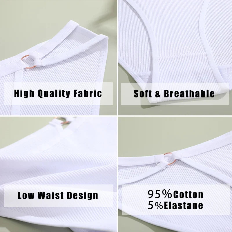 4PCS/Set Women Cotton Panties Sexy Low Waist Briefs Female Soft Breathable Underwear Button Design Fashion Comfortable Lingerie