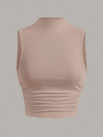 Casual Mock Neck Sleeveless Tank Top for Women Summer Sexy Solid Color Slim Fit Stand Collar Crop Top Streetwear 2024