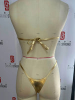 Sexy Bandeau Bikini 2025 Women Gold Black Metal Ring Linked Hollow Out Push Up Micro Swimsuit Shiny Bathing Suit Thong Swimwear