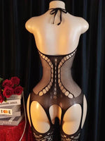 Porn Underwear Crotchless Babydolls Dress EroticCostume Sexy Hanging Neck Bodystockings Mesh See Through Adults Sexual Bodysuits