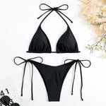 Sexy Brown Bikini 2026 Women Solid Red Halter Push Up Bra Tie Side Triangle Swimsuit Summer Bathing Suit Lace Up Micro Swimwear