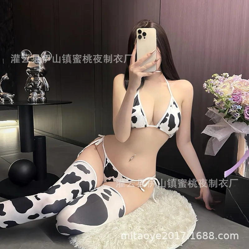 Cow Print Sexy Cosplay Costume Maid Swimsuit Anime Bikini For Beach Vacation Holiday Pool Party Charming Backless Deep V 7AXO
