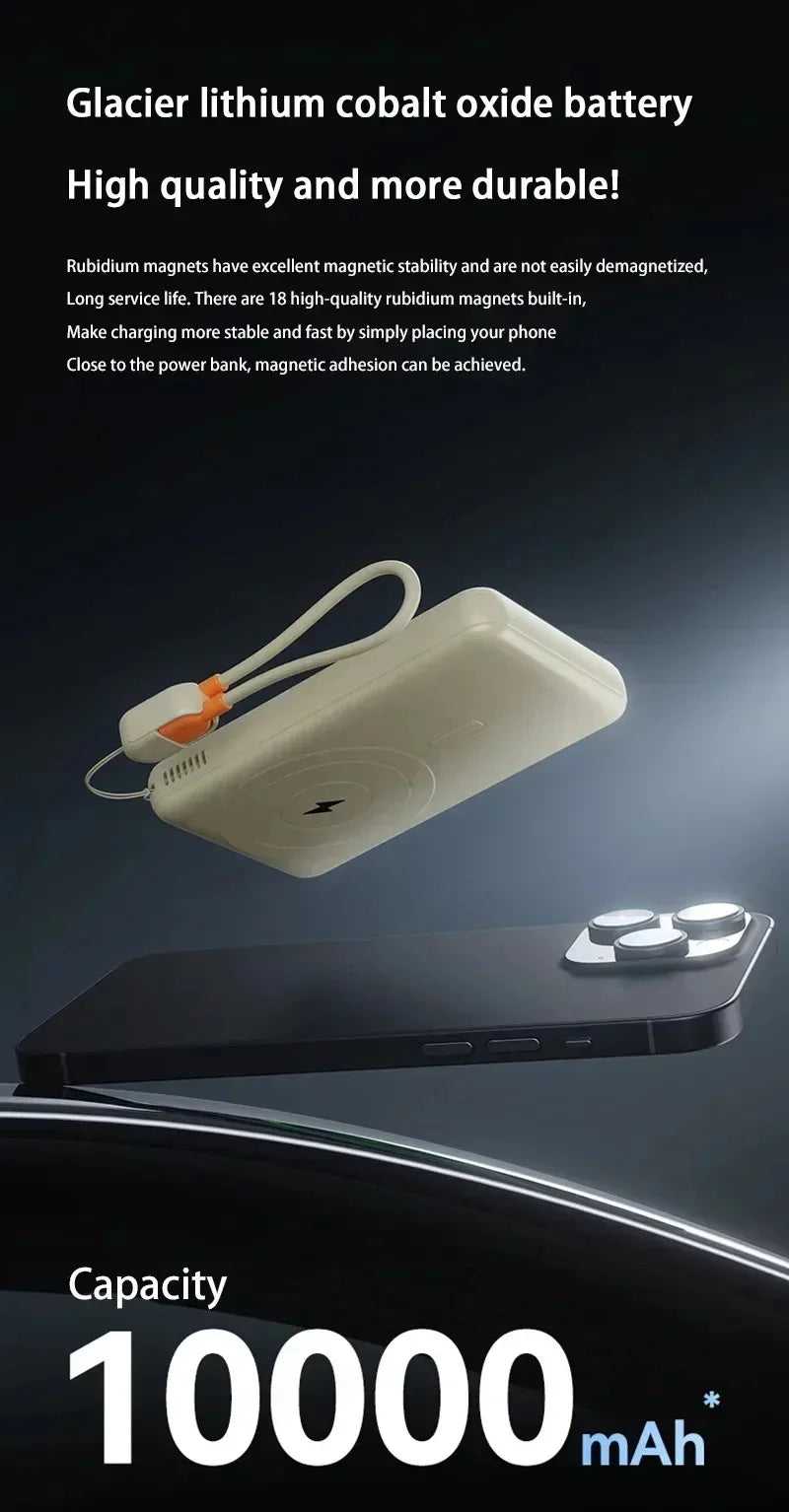 Lenovo10000mAh Magnetic Power Bank Portable Wireless Charger With Cable Fast Charging External Battery Stand For iPhone Xiaomi