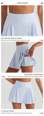 Hearuisavy 2Pcs Women's Sports Set Sun Protection Quick-Dry Tennis Skirt High Waist Yoga Flared Pants Gym Running Fitness Shorts