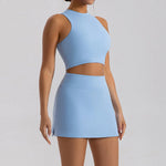 Sports Short Skirt Yoga Set 2PCS Women Tracksuit Gym Tennis Skirt Set Workout Sportswear Golf Dance Athletic Sport Suit