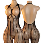 Sexy Body Lingerie Bodysuit Hanging Neck Bodystockings Erotic Crotchless Women Fishnet Hollow Open Bra Underwear Black Stockings