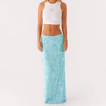Elegant Beading Sequined Long Skirt for Women Summer Casual Floral Embroidery Maxi Straight Skirts for Beach Club Streetwear