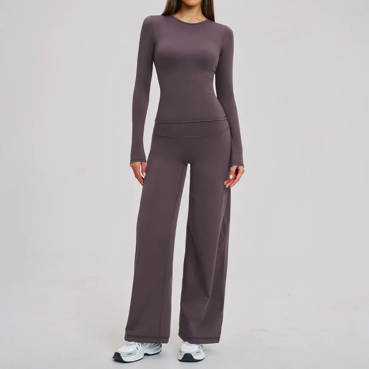 Yoga Set 2 Pieces Women Fitness Sportswear Gym Loose wide-leg pants Long-sleeved T-shirt Sports Crop Tops Tracksuit Workout Wear