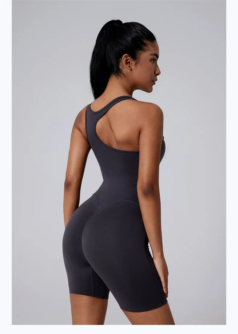 Women's Short Tracksuit One-Piece Sportswear Gym Workout Clothes Fitness Jumpsuit Stretch Bodysuit Yoga Suit Sports Playsuit