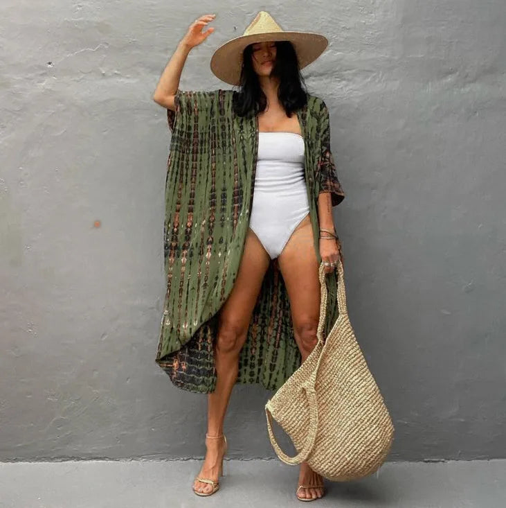 Beach Cover Ups for Swimwear Women Black Tie Dye Kimono Swimsuit Cape Summer Dress 2022 Beachwear Outfits Sales