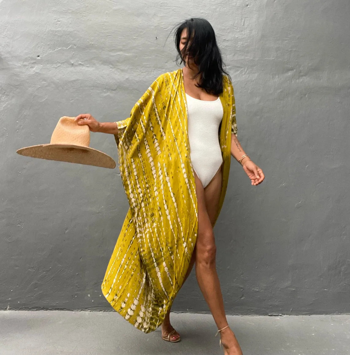 Beach Cover Ups for Swimwear Women Black Tie Dye Kimono Swimsuit Cape Summer Dress 2022 Beachwear Outfits Sales