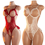 White Red Sexy Lace Underwear Erotic Hollow Bra Set Women Crotchless Bodysuit Transparent Deep V Open Bra Lingerie Set