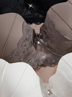 3PCS/Set Women's Floral Lace Bra Set French Underwear Comfortable Push up Bra Intimates Lingerie with Rhinestone Bow
