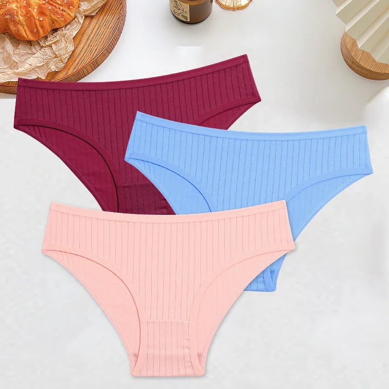 3PCS Women's Cotton Briefs Panties Female Sexy Low Waist Underwear M-XL Breathable Panty Girls Comfortable Intimates Lingerie
