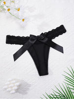 1pcs Sexy Lace Women G-string Bow Decor Elegant Lady Thongs Breathable Comfortable Sexy Lingerie Fashion Black Women Panties