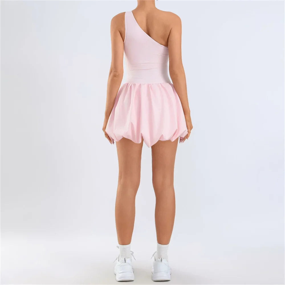 Pad Womens One Shoulder Strap Yoga Set Tennis Dress Built-in Bra Anti Shorts Athletic Golf Workout Dress SkortsXP168
