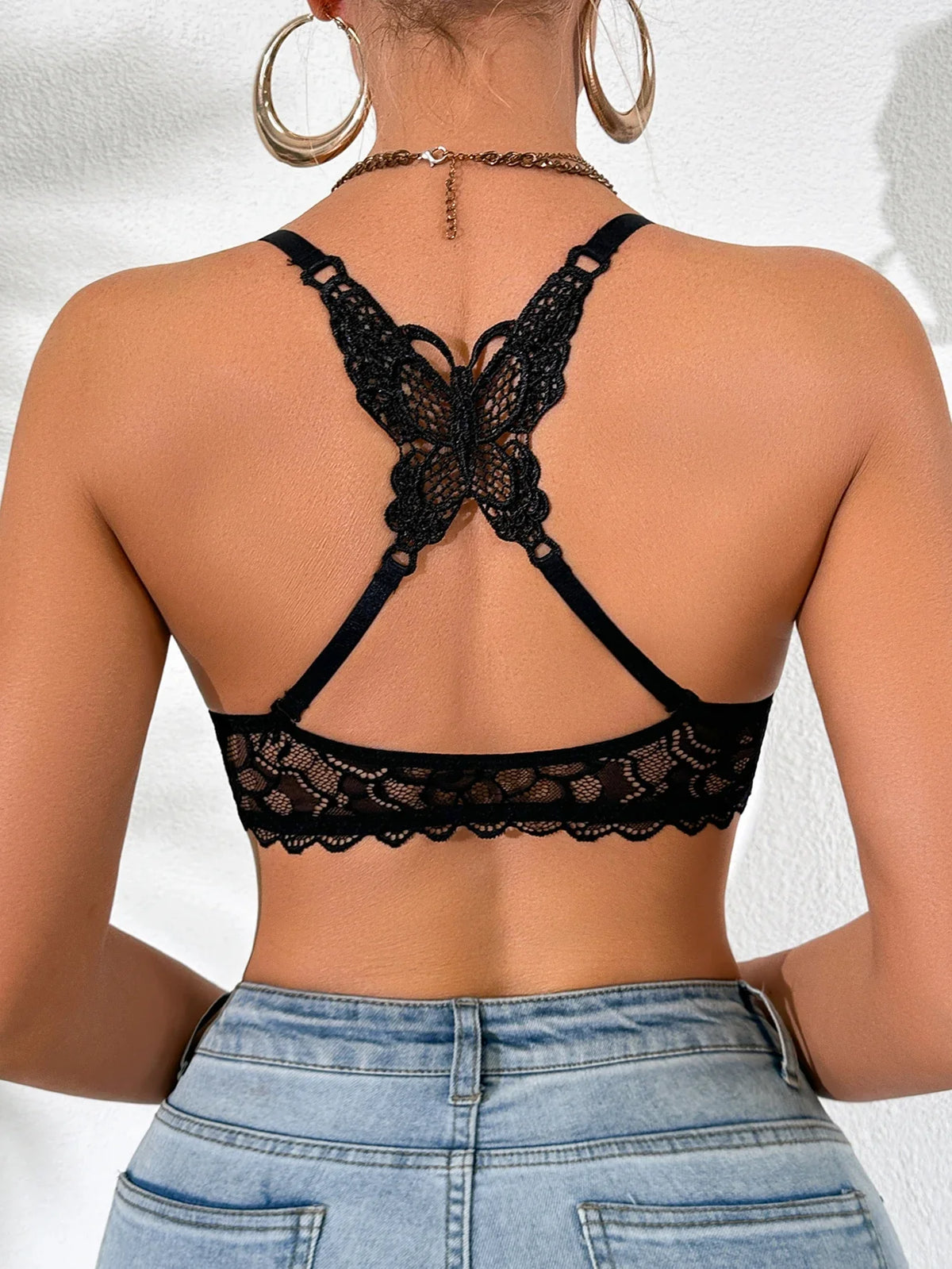 1Pcs Lace Butterfly Women's Sexy Bras French Front Closure Push up Bra Non-Padded Comfortable Versatile Back Design Top