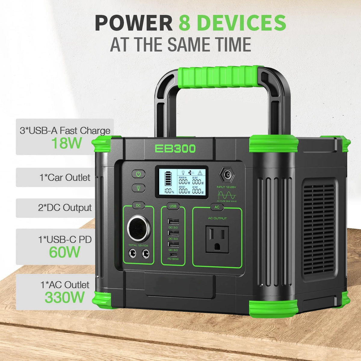 EBL 300W 288Wh Compact Portable Power Station Solar Generator with Wireless Charger for Outdoor Camping Emergency Backup