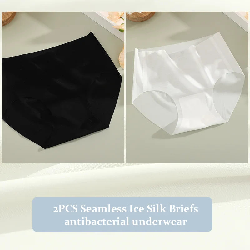 2PCS Seamless Ice Silk Briefs Women's Transparent Panties Sexy Breathable Underwear Female Stretch Erotic Korean Ultra Lingerie