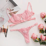 Thin Sexy Lingerie Bra SetErotic Push Up Breves Sets Woman Lace Transparent Underwear Embroidery Thong Kit Delicate Underwear