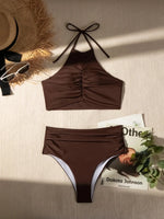 2026 Halter Wrinkled High Neck Female Swimsuit High Waist Bikini Women Swimwear Two-pieces Bikini set Bather Bathing Suit Swim