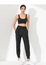 Hearuisavy Yoga Pants Loose Slim Quick-Dry Yoga Pants Pleated Hem Bound Running Fitness Capris Pockets Jogging Pants Woman