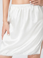 Women's Solid Color Skirts Elastic Waist Satin Underskirt Lace Trim Skirt for Under Dresses Black/White