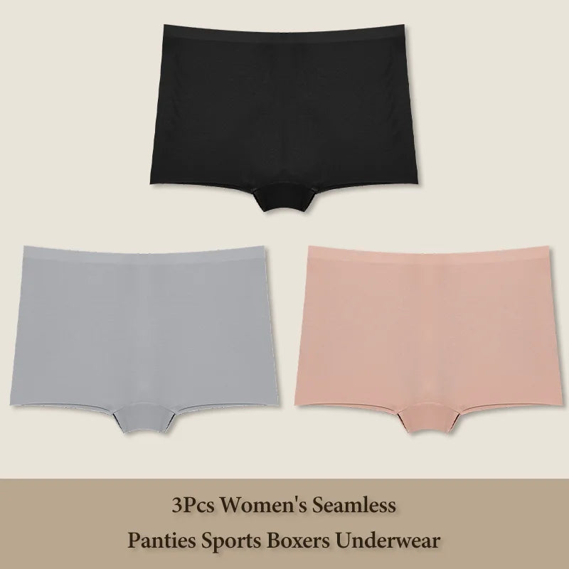 3Pcs Women's Seamless Panties Sports Boxer Underwear Female Solid Color Comfortable Briefs Cozy Lingerie Intimate Underpant S-XL