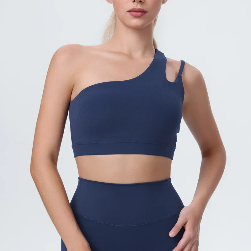 DIA FIT JOY Yoga Sports Bra Single Shoulder Irregular Strap Naked feel Sensation Beautiful Back Design Comfortable Breathable