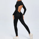 Hearuisavy Summer V Back Sports Jumpsuit Yoga Clothes Rompers Women Long Sleeveles Workout Bodysuits Backless One-piece Suit
