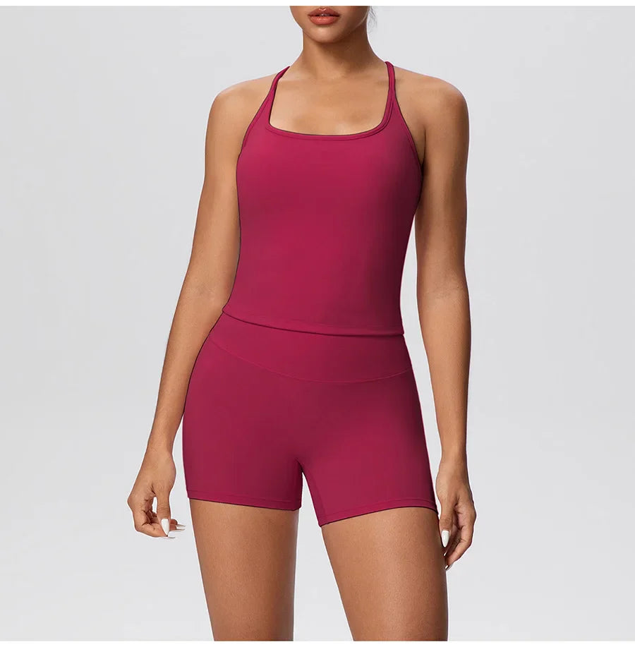 New 2Pcs Yoga Sets Naked Feel Women Workout Fitness Gym Clothes High Waist Yoga Shorts And Sports Bra Impact Shorts Workout Sets