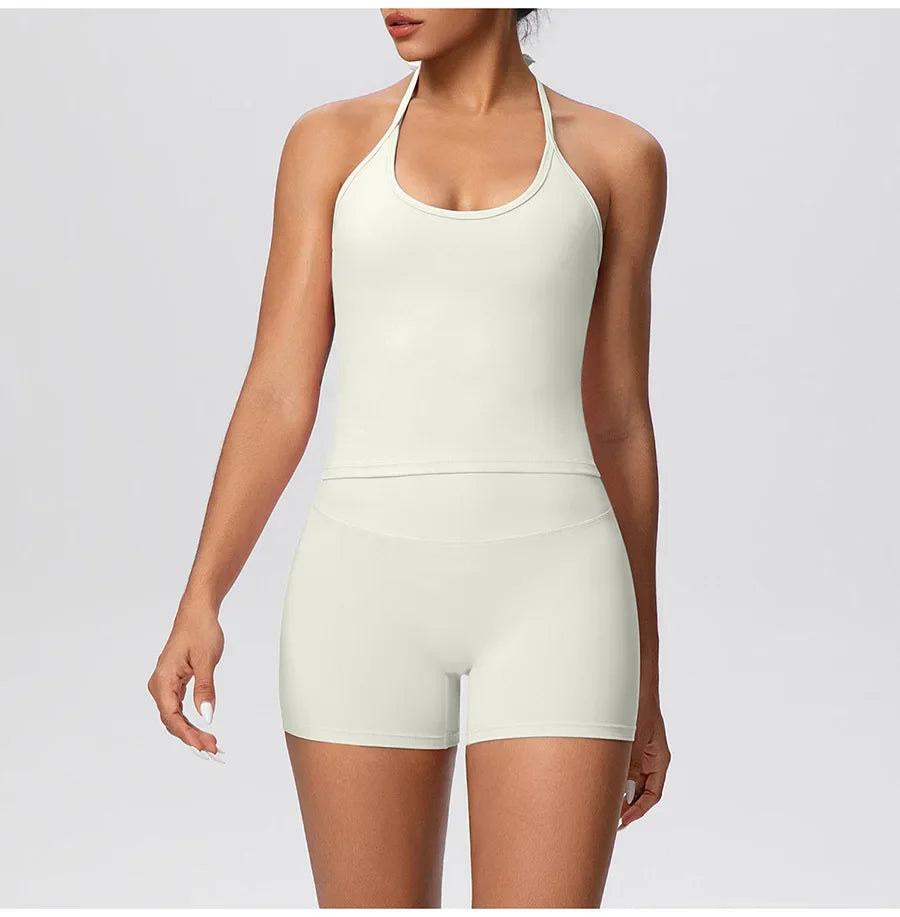 New 2Pcs Yoga Sets Naked Feel Women Workout Fitness Gym Clothes High Waist Yoga Shorts And Sports Bra Impact Shorts Workout Sets