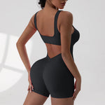Women's Solid Colour Threaded Backless Yoga Suit U Neck Sleeveless Sports Jumpsuit Stretch Women Bodysuit Without Bust Pads