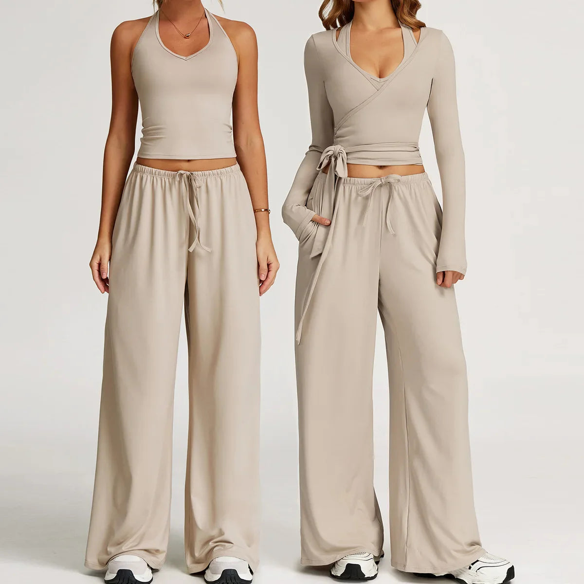 New Women Yoga Set 2/3 Pieces Long sleeves Workout Tracksuit Sportswear Gym Clothing Wide-leg sport pants Fitness Sports Suit