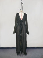New Chiffon Tunic Beach Cover Up Cover-ups Dress Sunscreen Beachwear Womens Clothing Sexy V Neck Ruffled Long Sleeve Black White