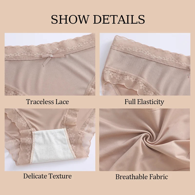 3Pcs/Set Women Ice Silk Seamless Briefs Sexy Comfortable Stretchy Semi Sheer French-Cut Panties Women's Underwear Breathable
