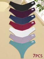 New 7Pcs Women Cotton Waffle Style G-string Panties Ladies Soft Thongs Female S-XL Low-Rise T-Back Panties Bikini Underwear 2024