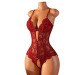 Crotchless Lingerie Lace Hollow Bra Set Sexy Tight Fitting Women Clothing,V-neck OpenBodysuit .Soft Padded Bra Underwear Set